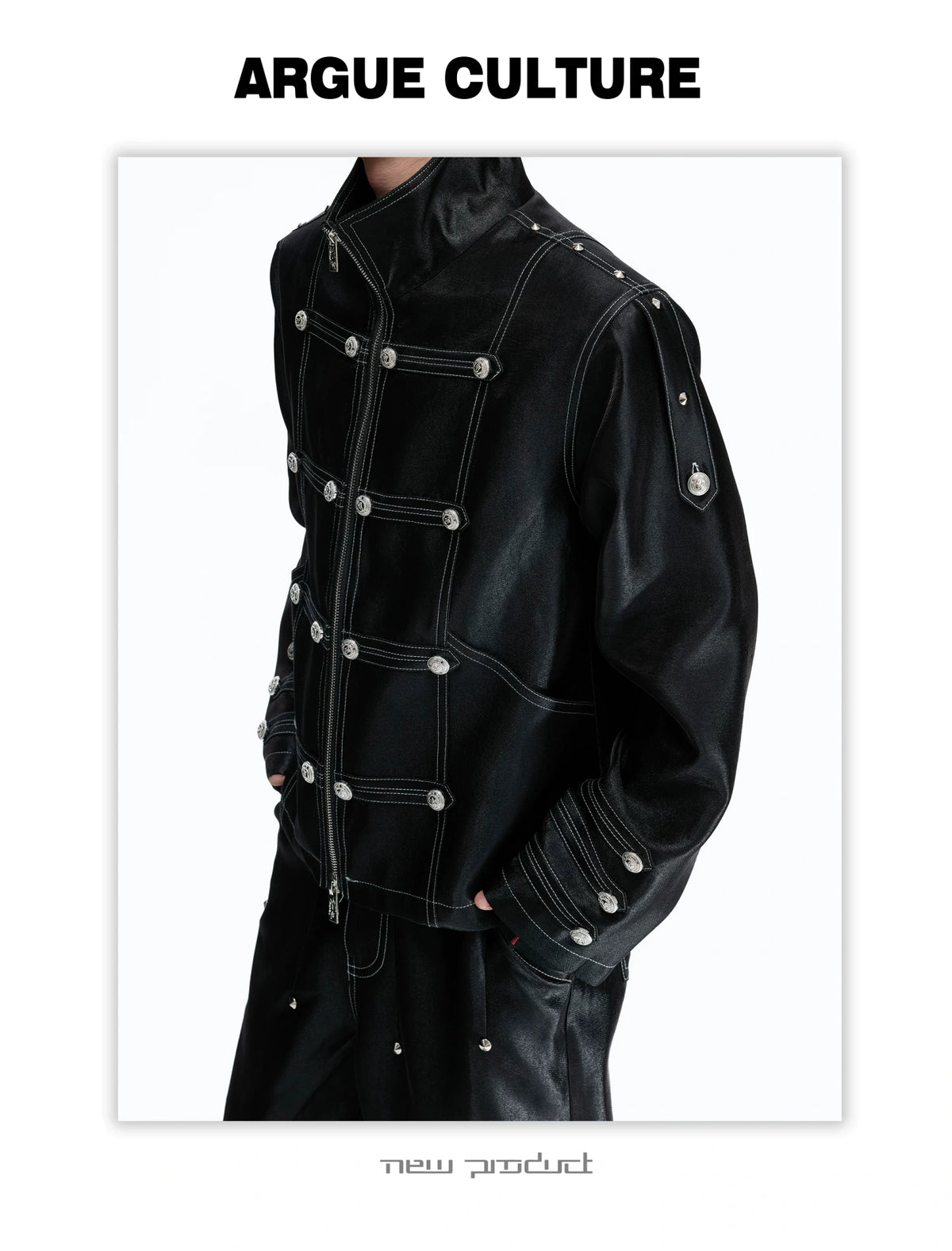 Napoleon Stand-Collar Cropped Jacket in Black - detail image 14