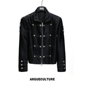 Napoleon Stand-Collar Cropped Jacket in Black - Jacket Black