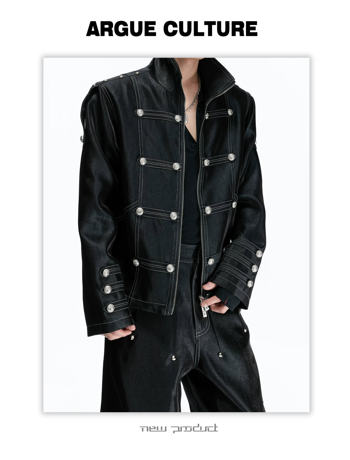 Napoleon Stand-Collar Cropped Jacket in Black - detail image 16