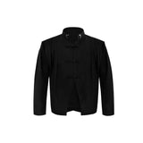 neo-chinese-pleated-frog-button-blazer-jacket-black