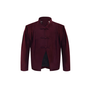 neo-chinese-pleated-frog-button-blazer-jacket-red