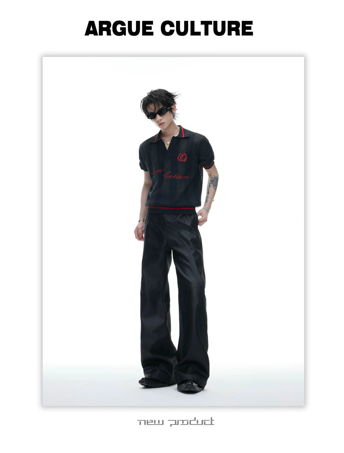 Openwork Knit Embroidered Polo Shirt in Black or White - detail image 15