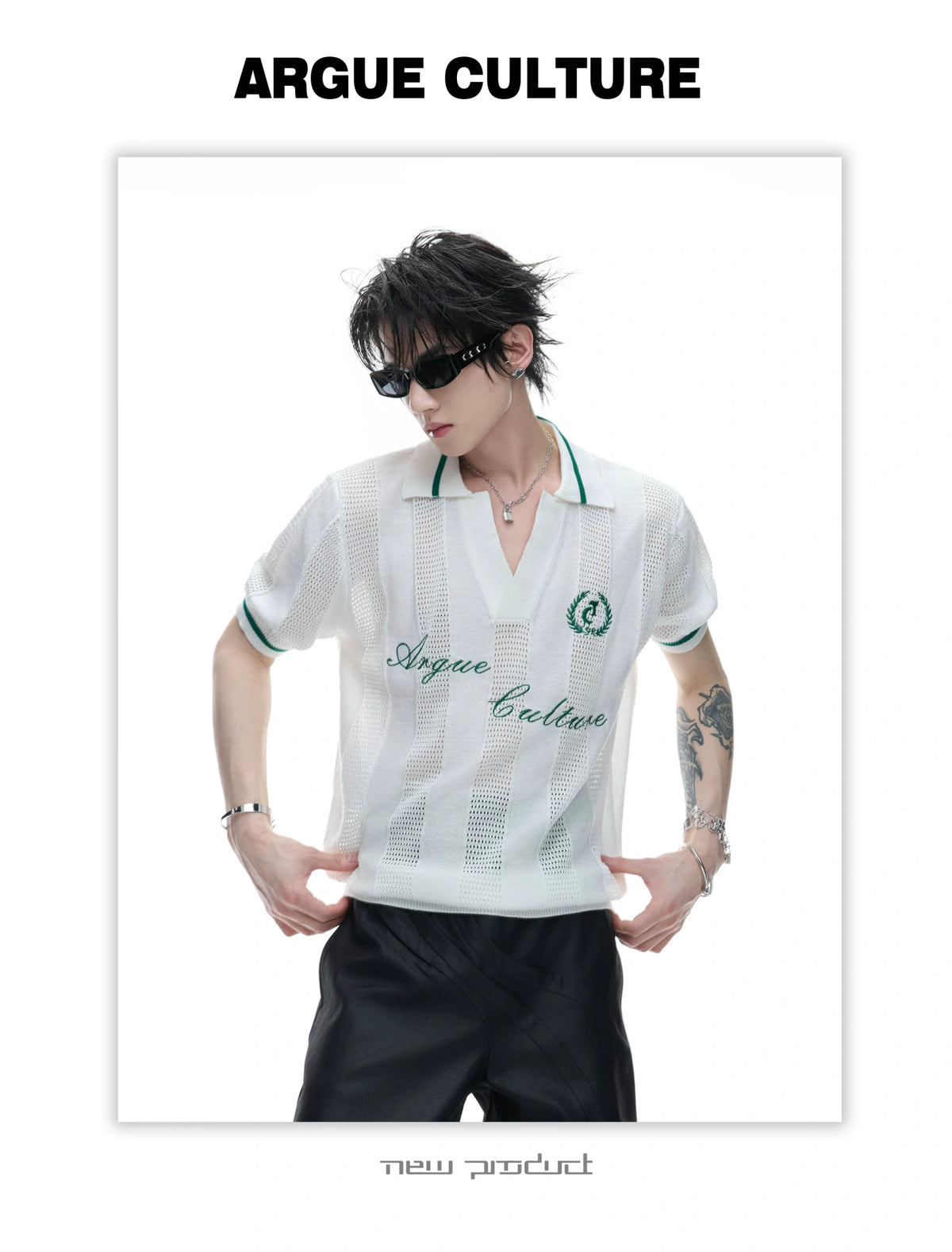 Openwork Knit Embroidered Polo Shirt in Black or White - detail image 17