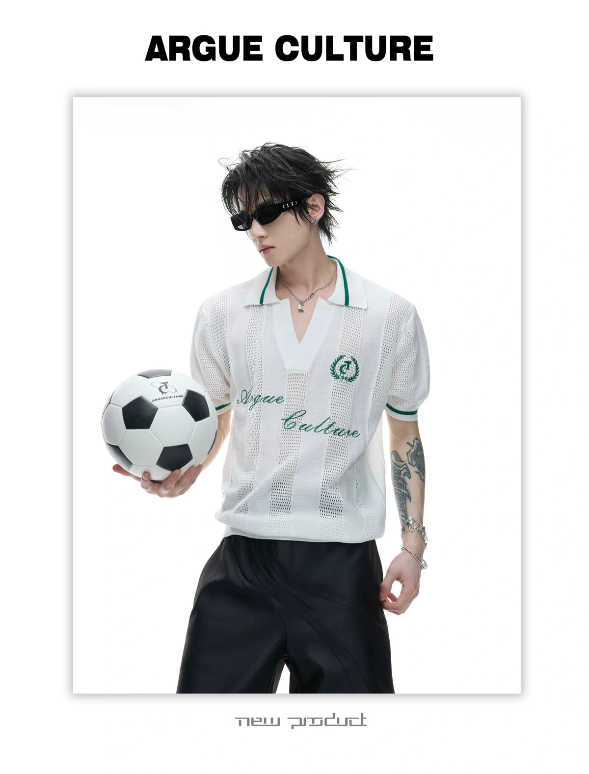 Openwork Knit Embroidered Polo Shirt in Black or White - detail image 8