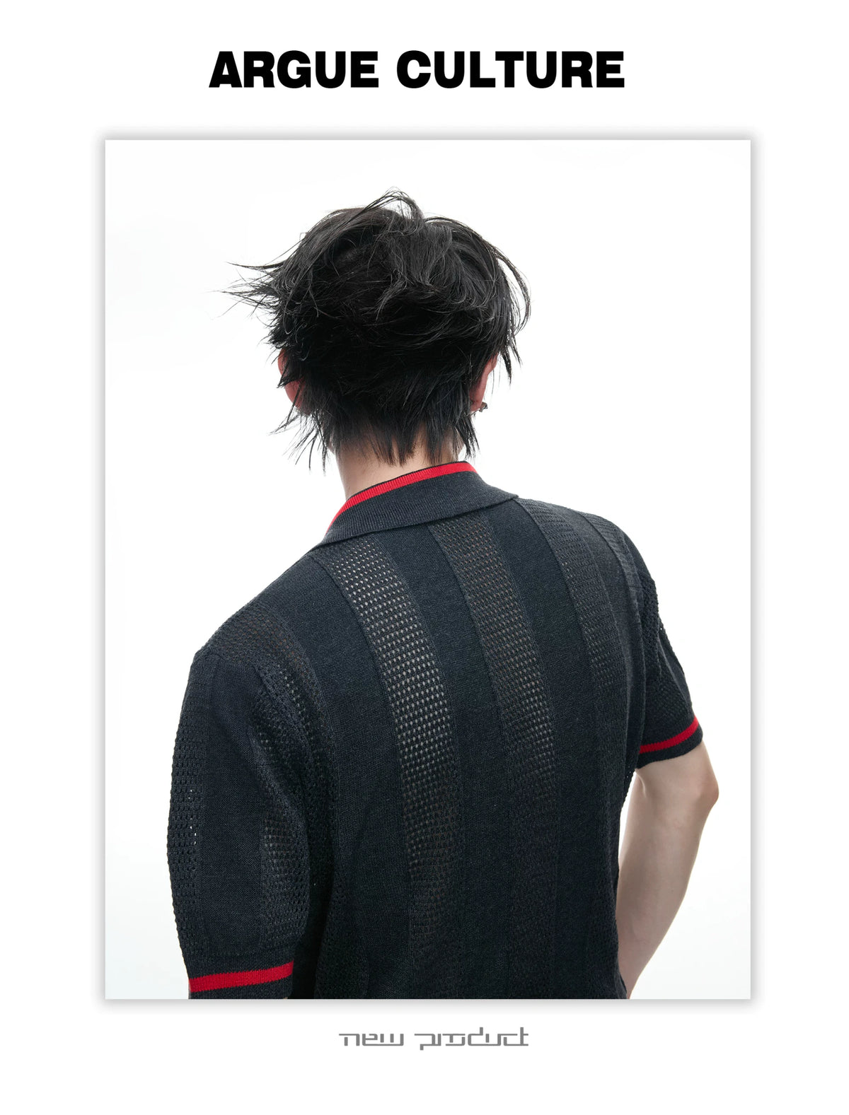 Openwork Knit Embroidered Polo Shirt in Black or White - detail image 16