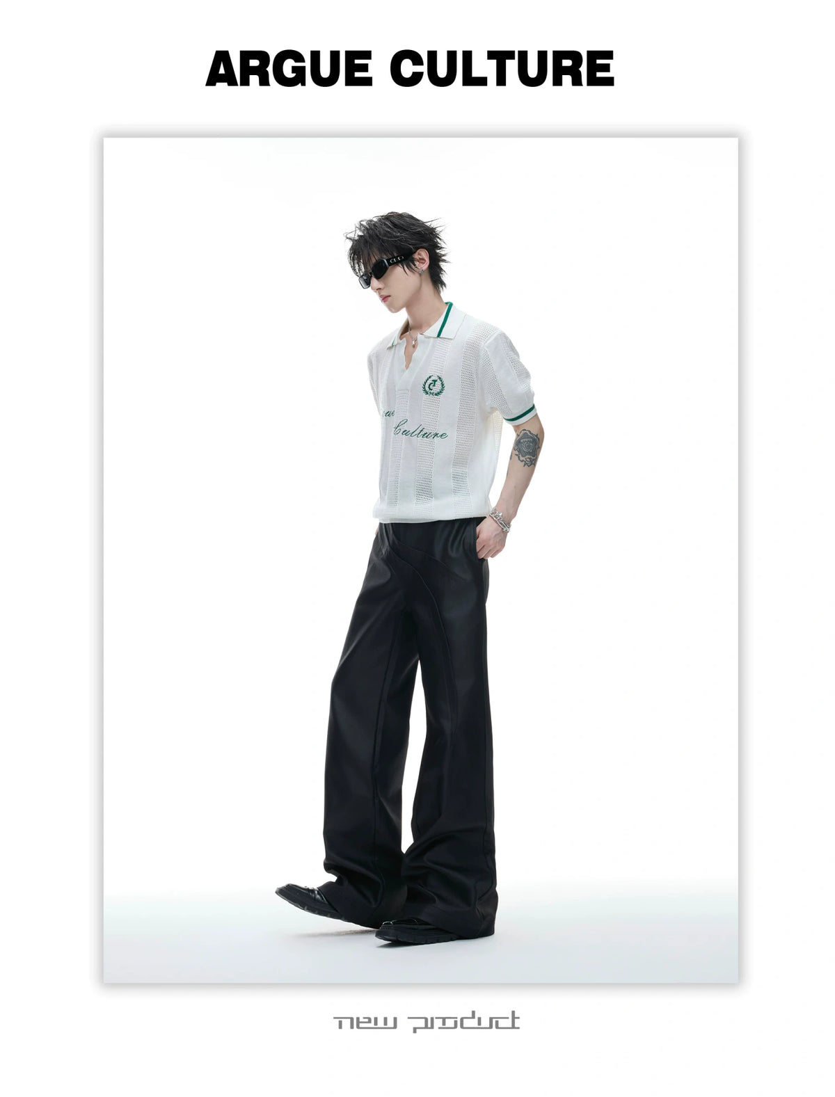 Openwork Knit Embroidered Polo Shirt in Black or White - detail image 9