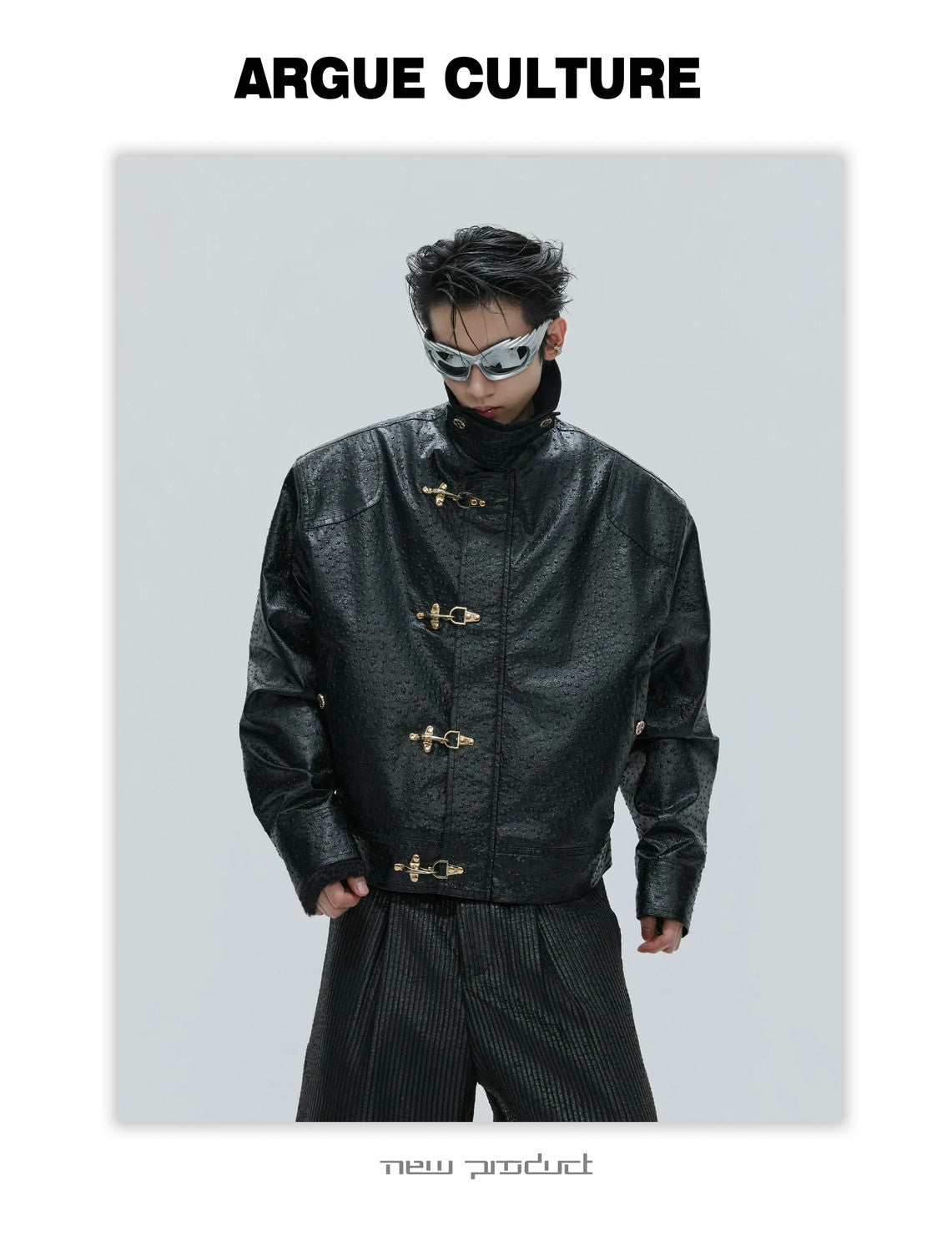 desc::ostrich-leather-texture-jacket-with-airplane-buckles-detail-img-11