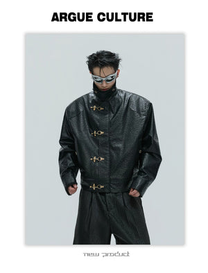 desc::ostrich-leather-texture-jacket-with-airplane-buckles-detail-img-2