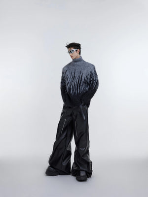 Back view of the oversized geometric striped sweater for men and women