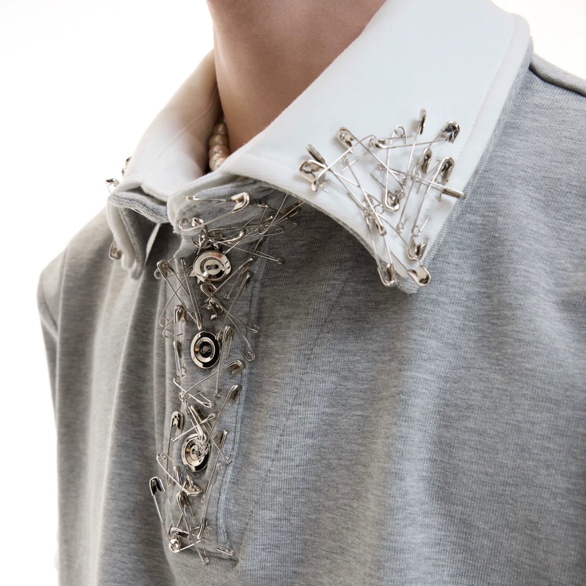 Foggy gray streetwear t-shirt with double layer neck design.