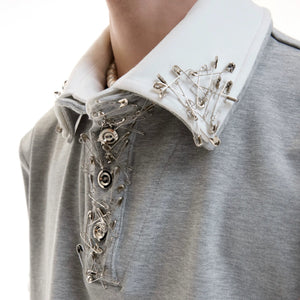 Foggy gray streetwear t-shirt with double layer neck design.