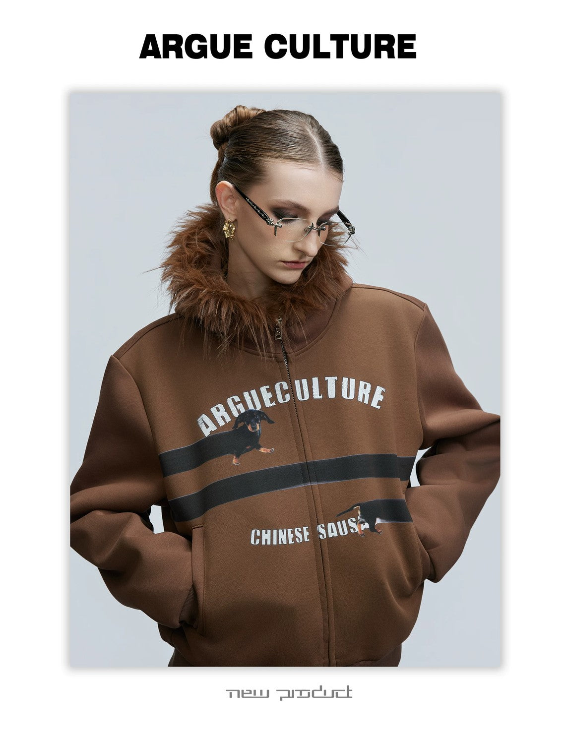 desc::oversized-dachshund-fur-collar-zip-up-hoodie-for-men-detail-img-1