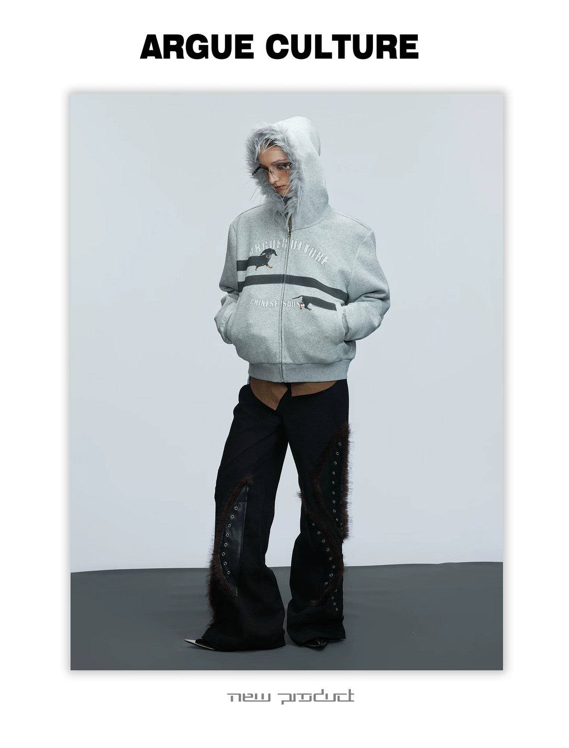 desc::oversized-dachshund-fur-collar-zip-up-hoodie-for-men-detail-img-2