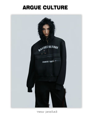 desc::oversized-dachshund-fur-collar-zip-up-hoodie-for-men-detail-img-3