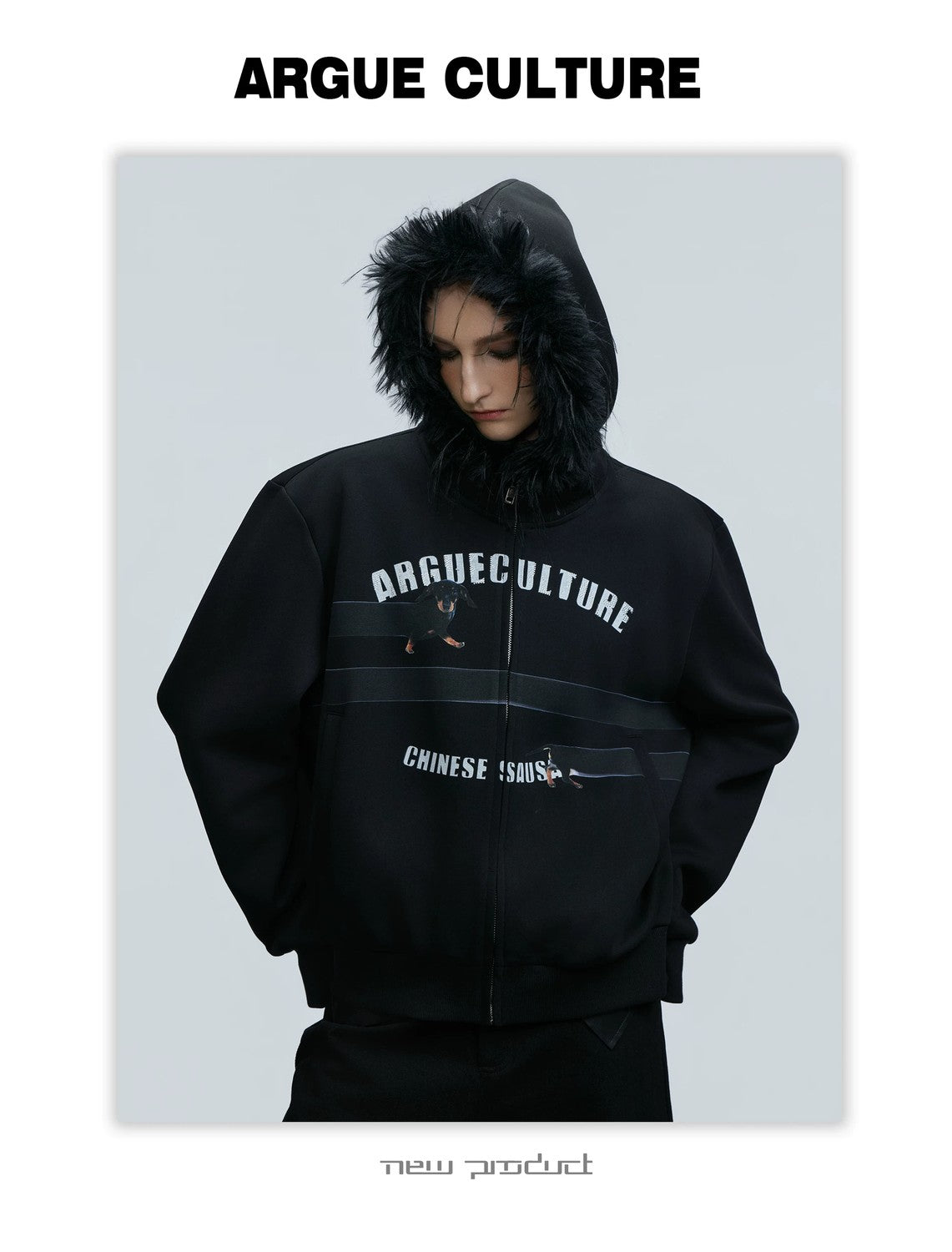 desc::oversized-dachshund-fur-collar-zip-up-hoodie-for-men-detail-img-4