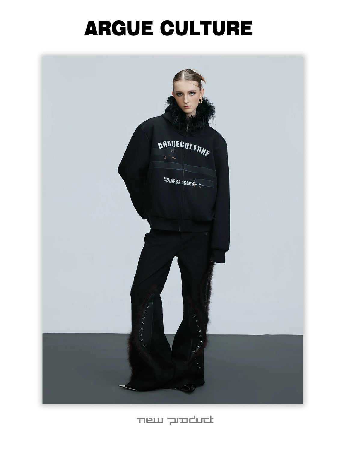 desc::oversized-dachshund-fur-collar-zip-up-hoodie-for-men-detail-img-7