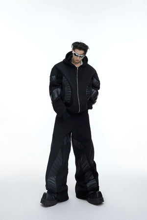 oversized-deconstructed-pu-leather-patchwork-fleece-tracksuit-black-set