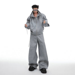 Black heavyweight cotton hoodie and pants set with oversized silhouette