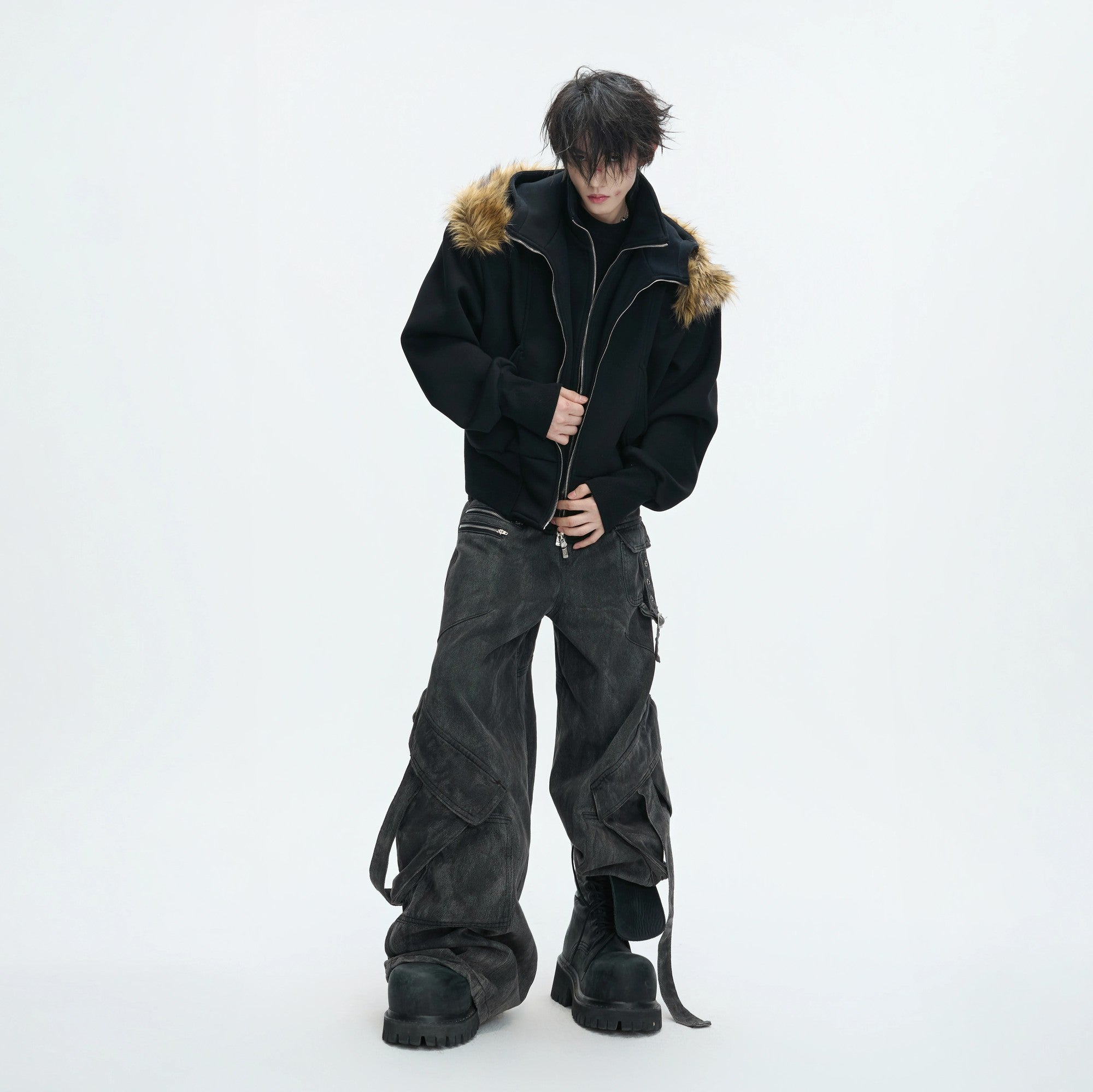 Detailed shot of the patchwork and deconstructed sleeve design