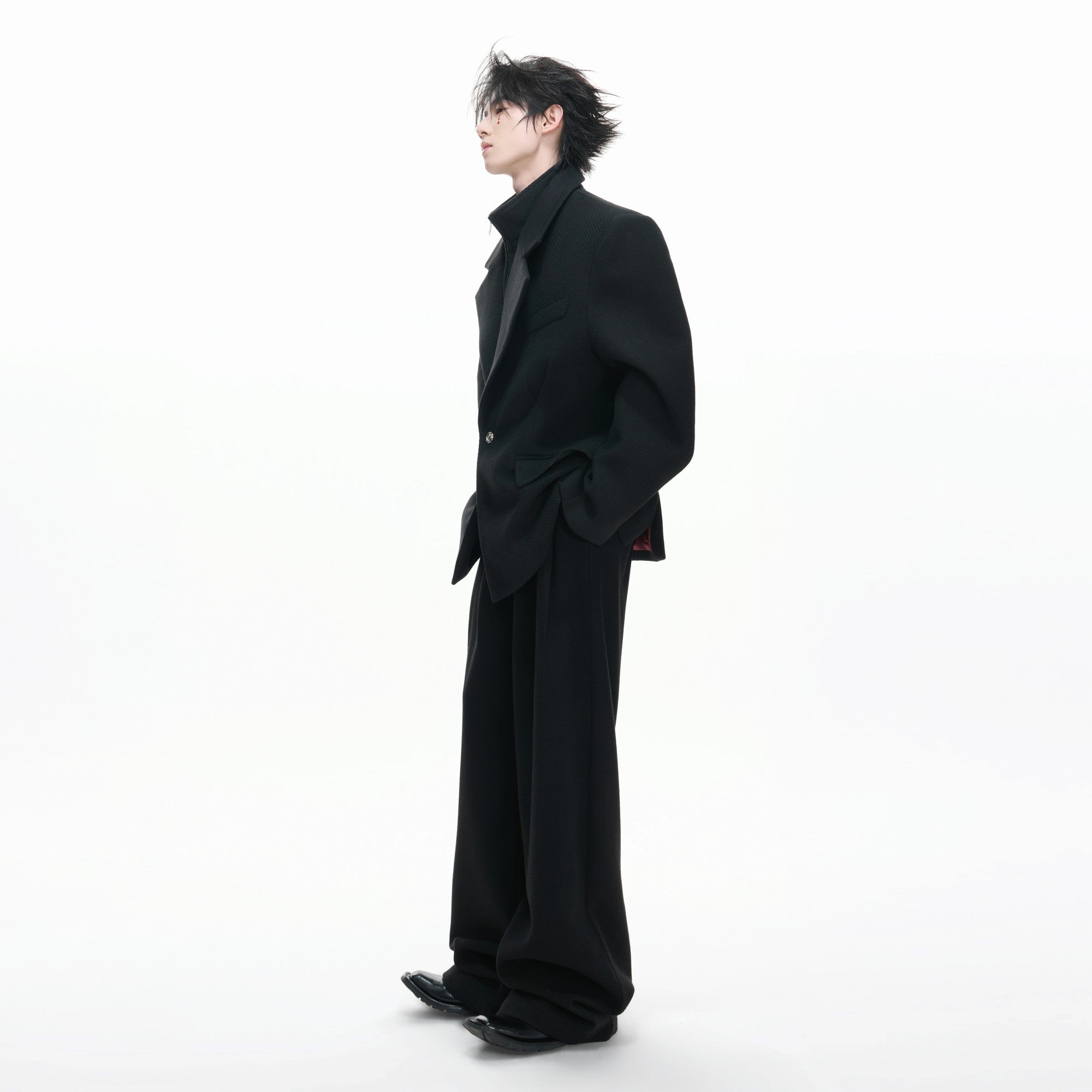 Relaxed fit wide-leg trousers in black from the streetwear suit set