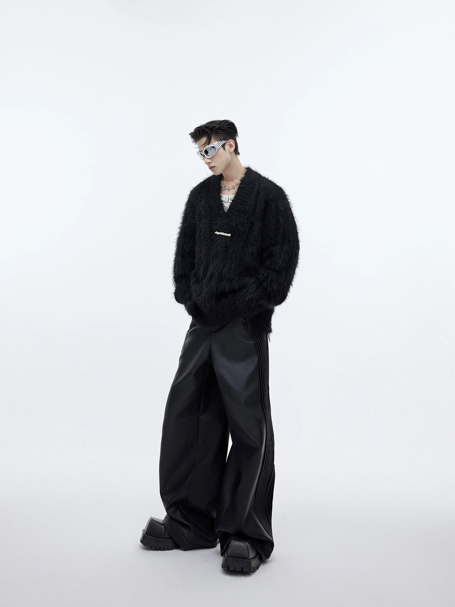 Back view of loose fit streetwear knit pullover