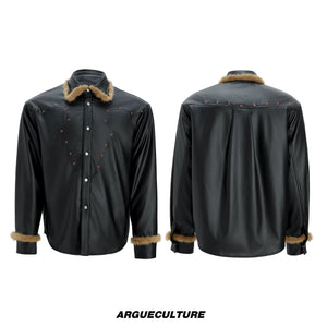 oversized-fur-collar-leather-jacket-gothic-techwear-coat-black-top