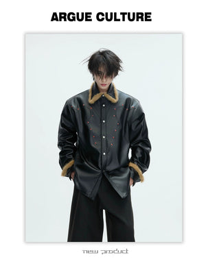 desc::oversized-fur-collar-leather-jacket-gothic-techwear-coat-detail-img-1