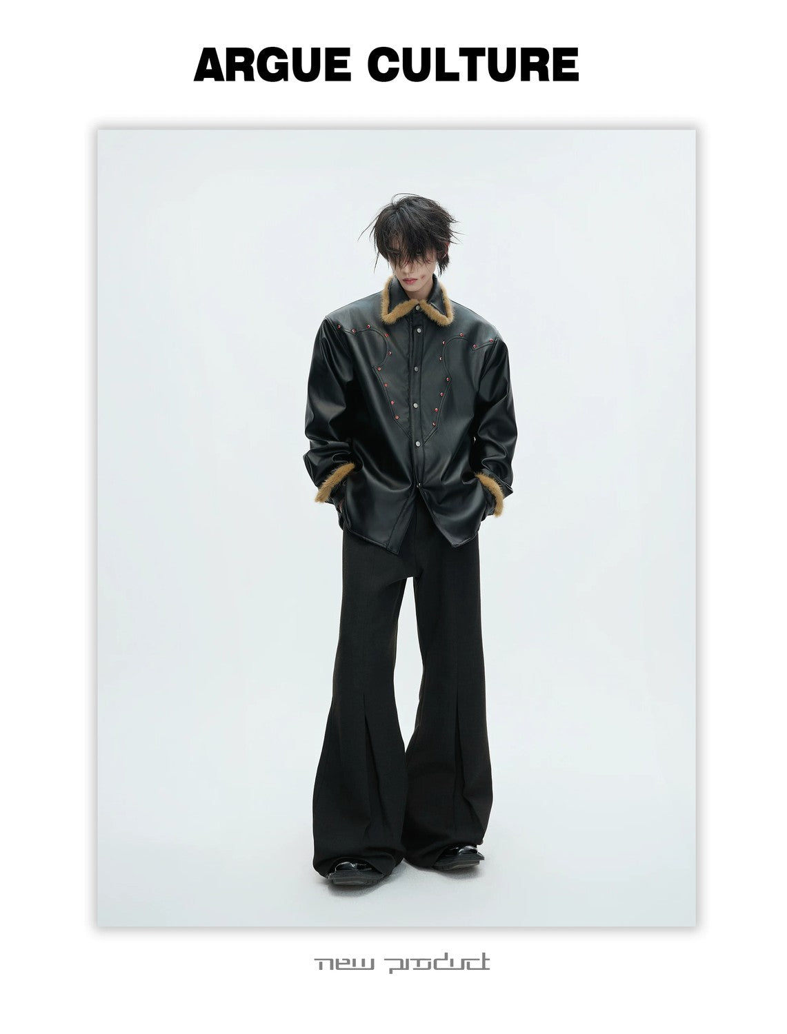 desc::oversized-fur-collar-leather-jacket-gothic-techwear-coat-detail-img-10