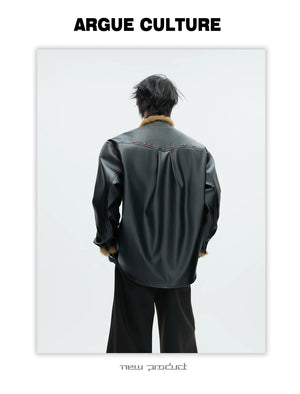 desc::oversized-fur-collar-leather-jacket-gothic-techwear-coat-detail-img-5
