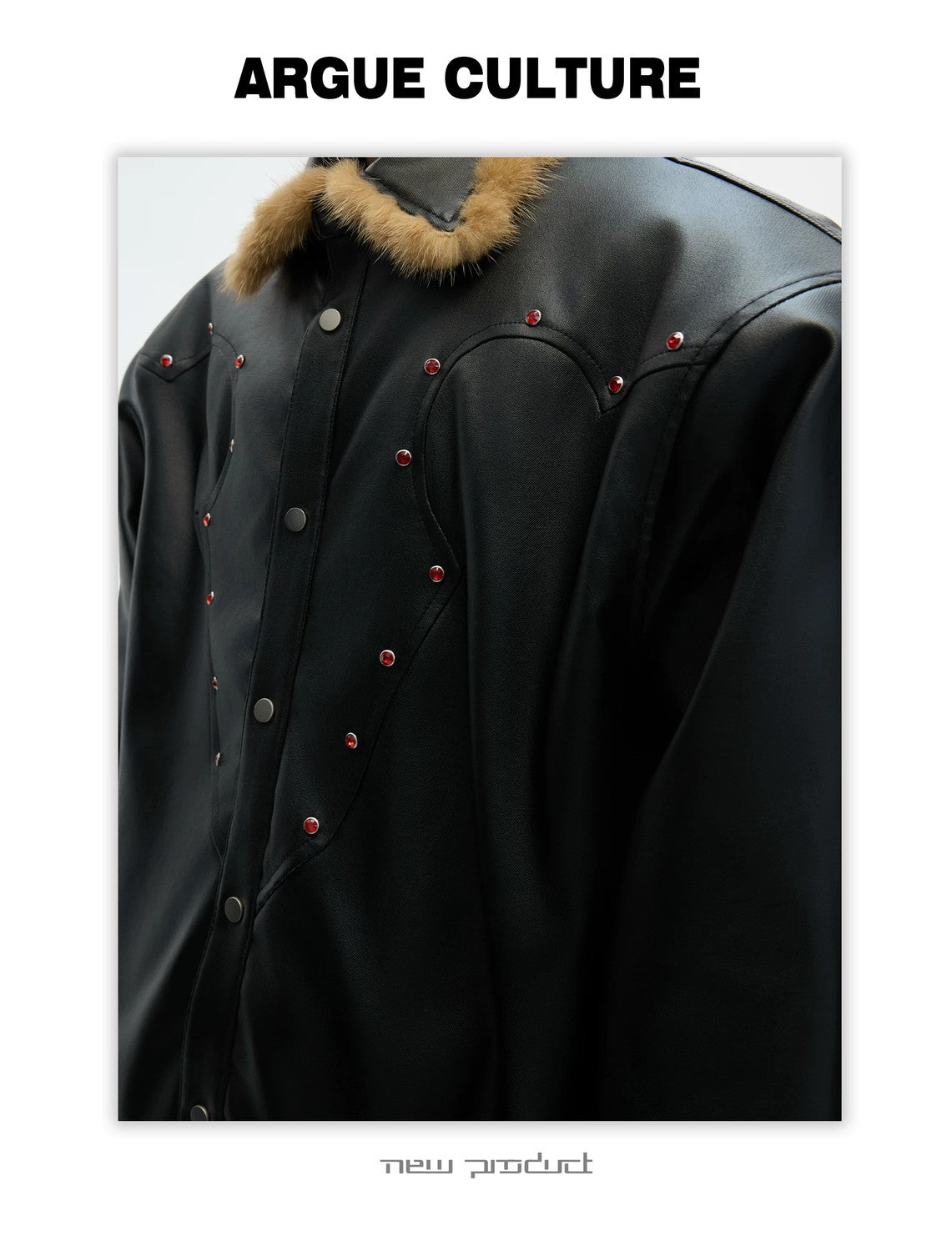 desc::oversized-fur-collar-leather-jacket-gothic-techwear-coat-detail-img-6