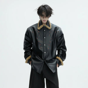 Close up of the deconstructed stitching and vegetable-tanned leather texture.