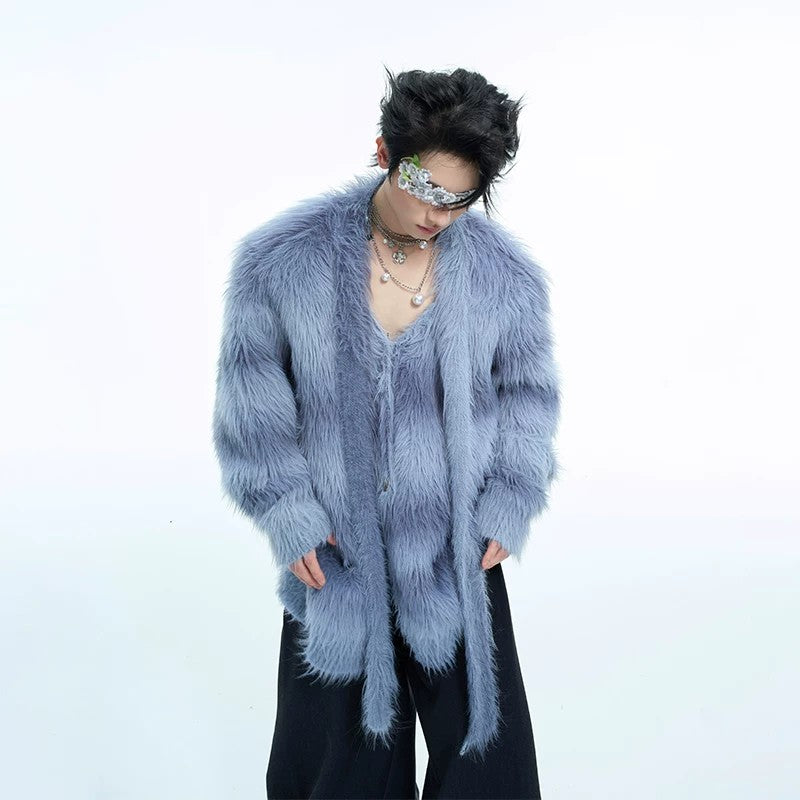 Back view of the loose fit gradient striped knit cardigan