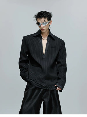 desc::oversized-striped-faux-two-piece-blazer-jacket-detail-img-3