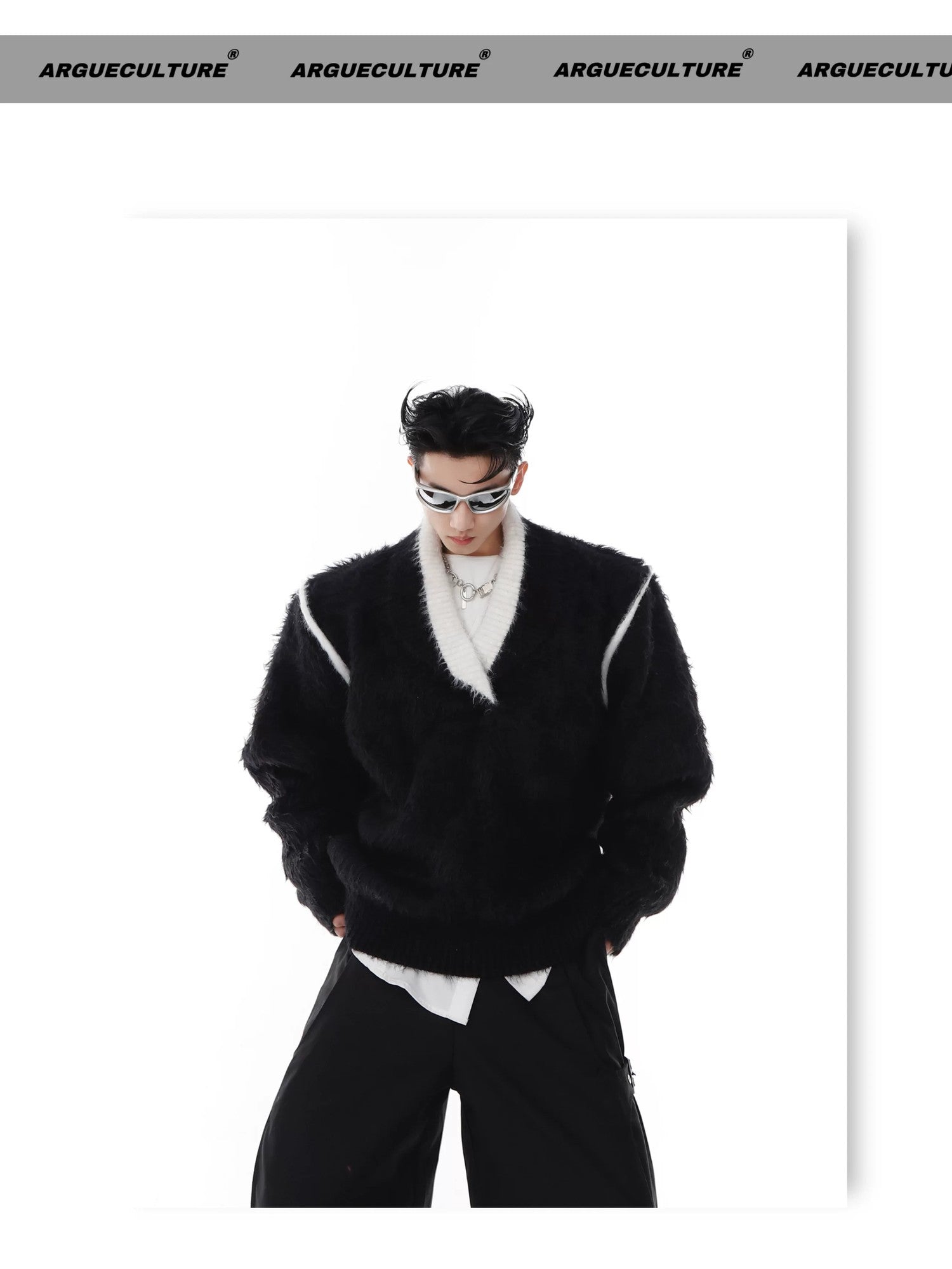 desc::oversized-v-neck-faux-mink-fur-sweater-contrast-knit-detail-img-11