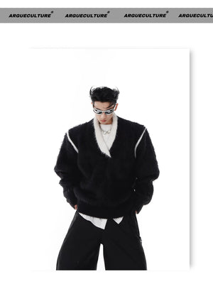 desc::oversized-v-neck-faux-mink-fur-sweater-contrast-knit-detail-img-11