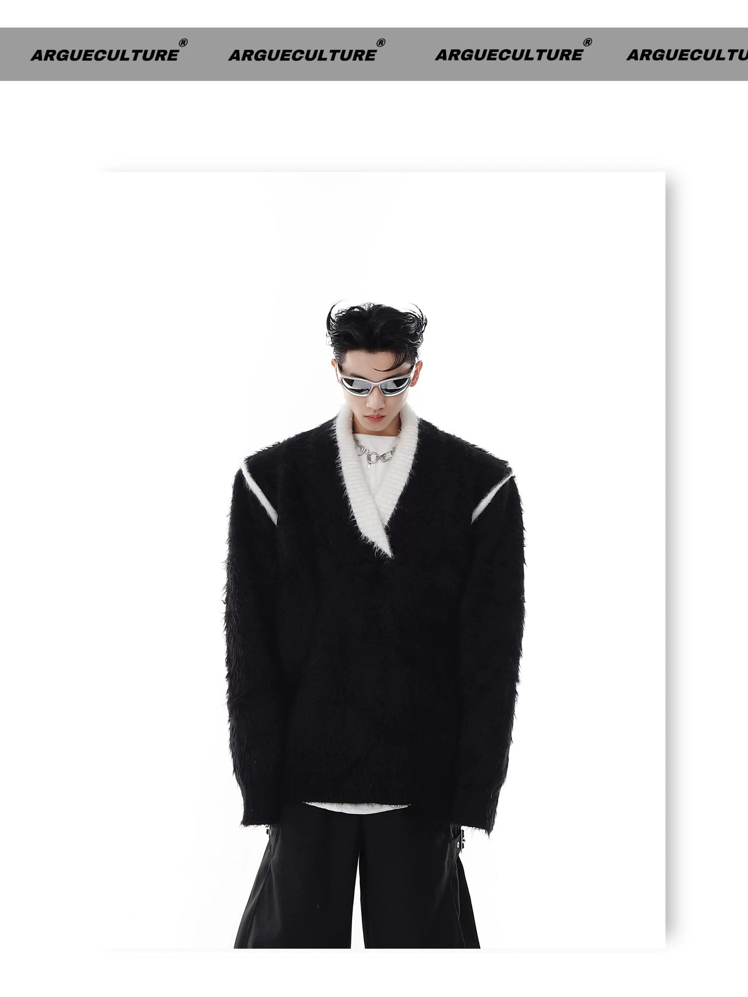 desc::oversized-v-neck-faux-mink-fur-sweater-contrast-knit-detail-img-14