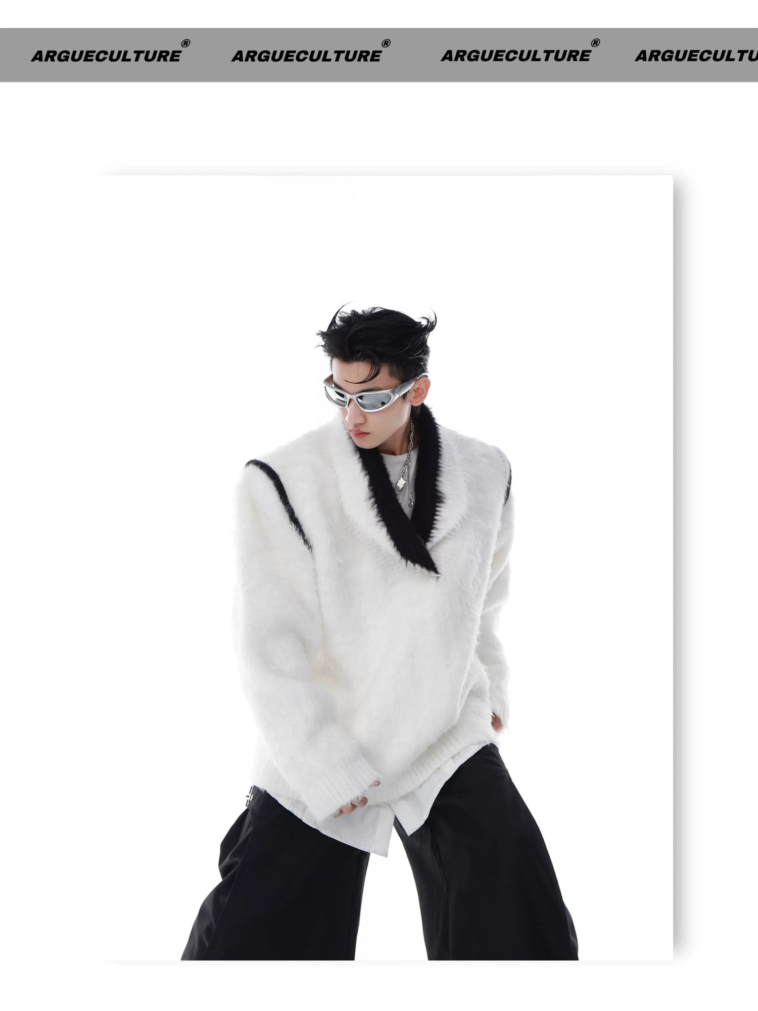 desc::oversized-v-neck-faux-mink-fur-sweater-contrast-knit-detail-img-6