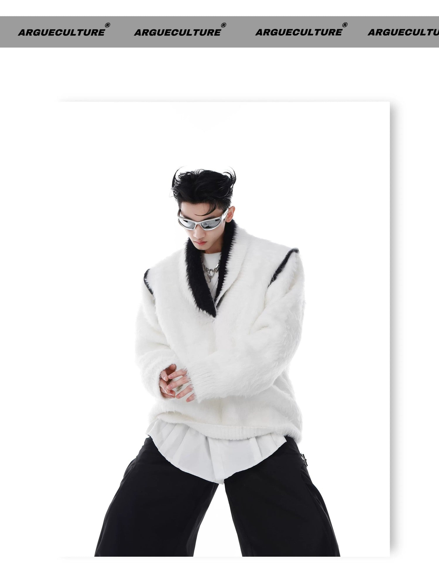 desc::oversized-v-neck-faux-mink-fur-sweater-contrast-knit-detail-img-8