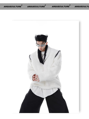 desc::oversized-v-neck-faux-mink-fur-sweater-contrast-knit-detail-img-8