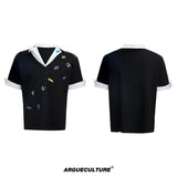 oversized-v-neck-faux-two-piece-graphic-sticker-polo-tee-black