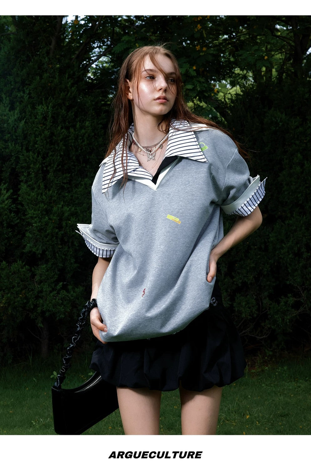 desc::oversized-v-neck-faux-two-piece-graphic-sticker-polo-tee-detail-img-16