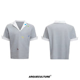 oversized-v-neck-faux-two-piece-graphic-sticker-polo-tee-gray