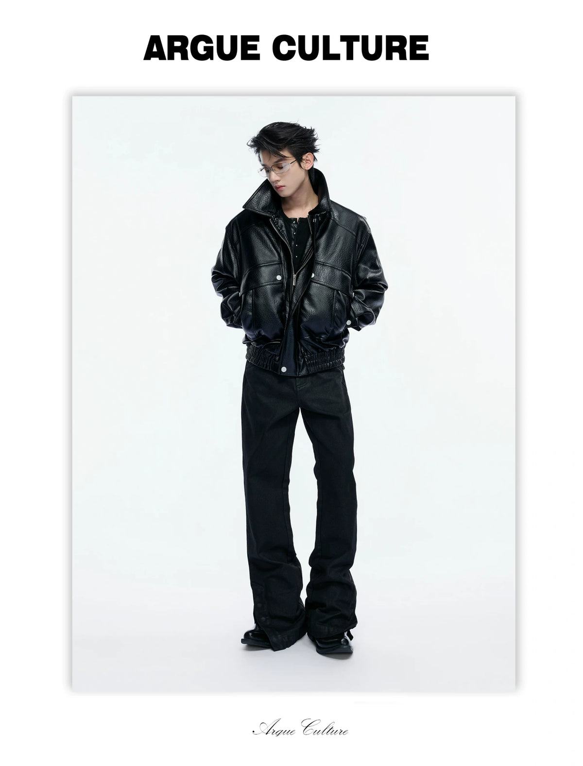 Padded Faux Leather Cargo Jacket with Textured Grain - detail image 15
