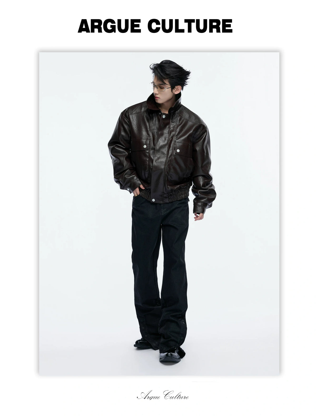Padded Faux Leather Cargo Jacket with Textured Grain - detail image 3