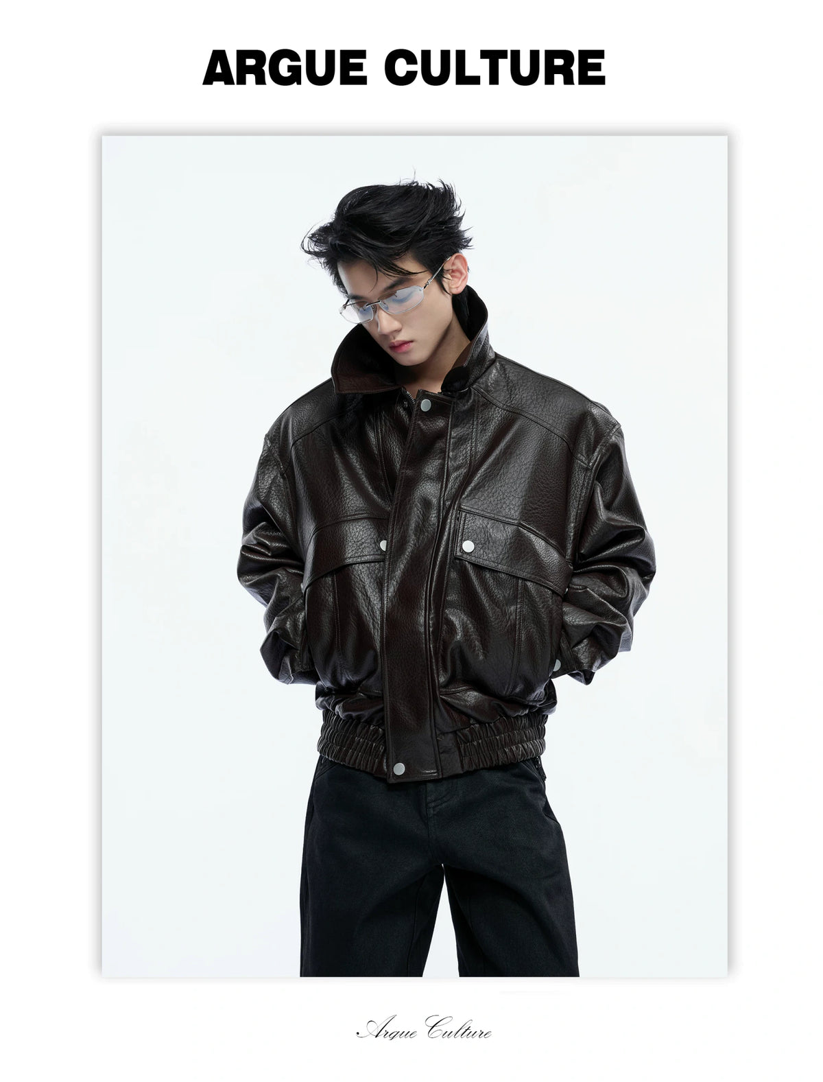 Padded Faux Leather Cargo Jacket with Textured Grain - detail image 18