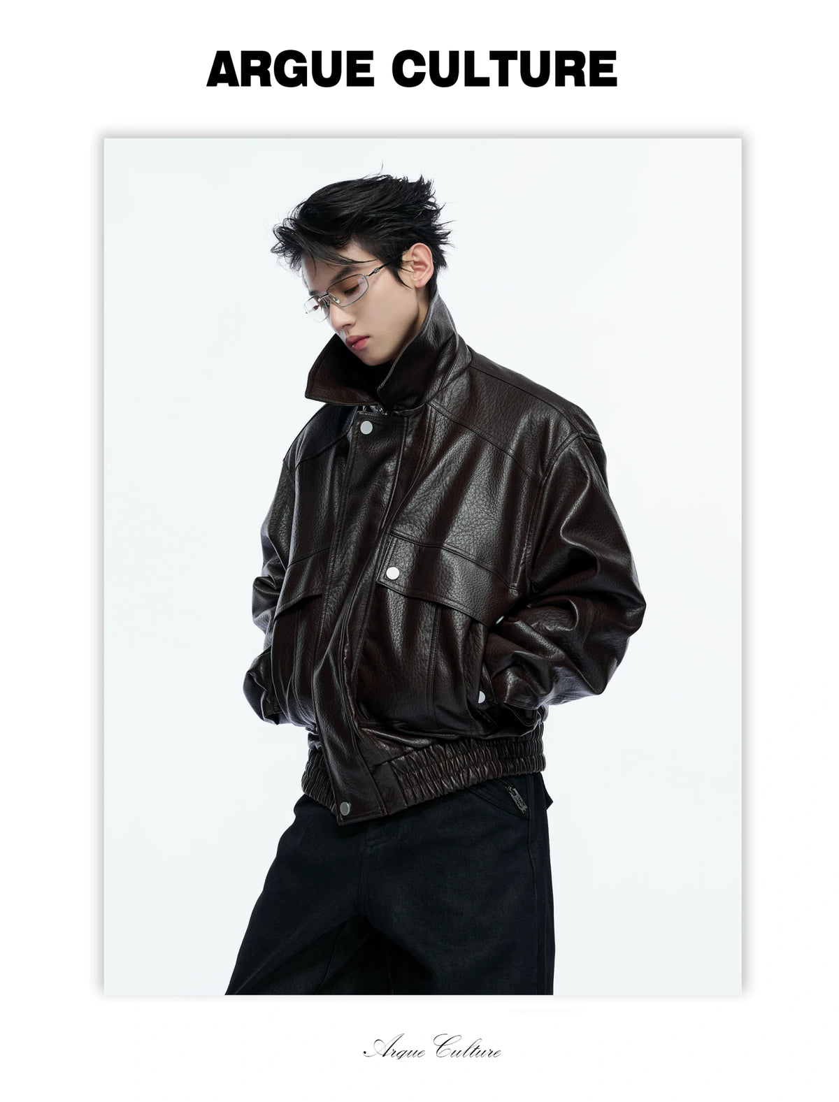 Padded Faux Leather Cargo Jacket with Textured Grain - detail image 19