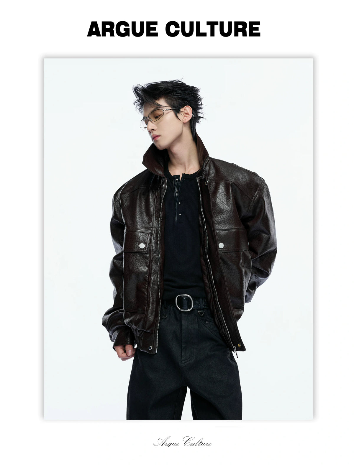 Padded Faux Leather Cargo Jacket with Textured Grain - detail image 17