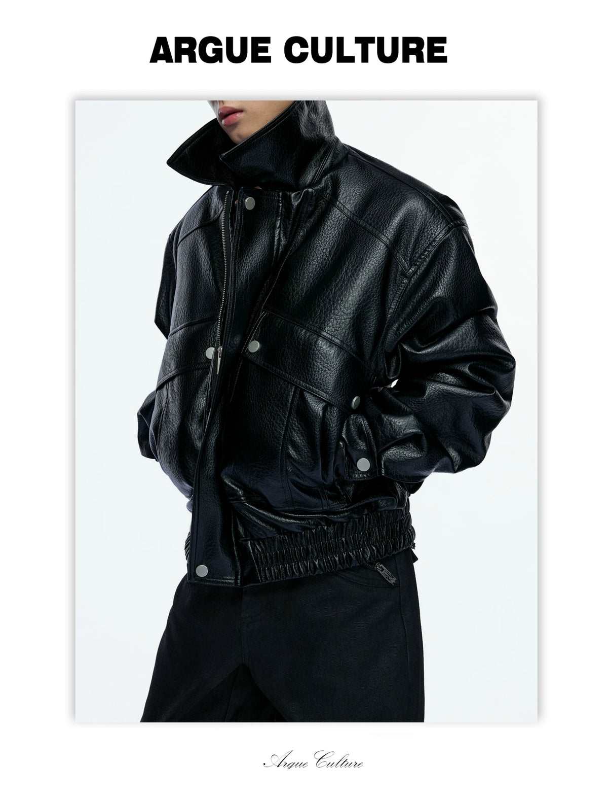 Padded Faux Leather Cargo Jacket with Textured Grain - detail image 13