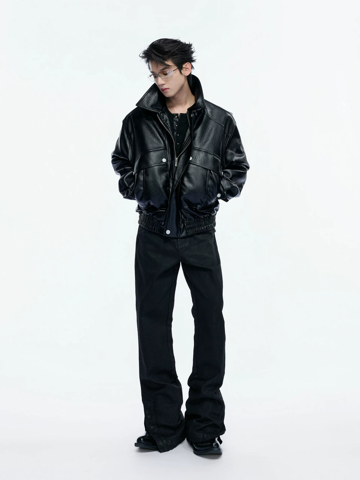 Padded Faux Leather Cargo Jacket with Textured Grain - main image 5