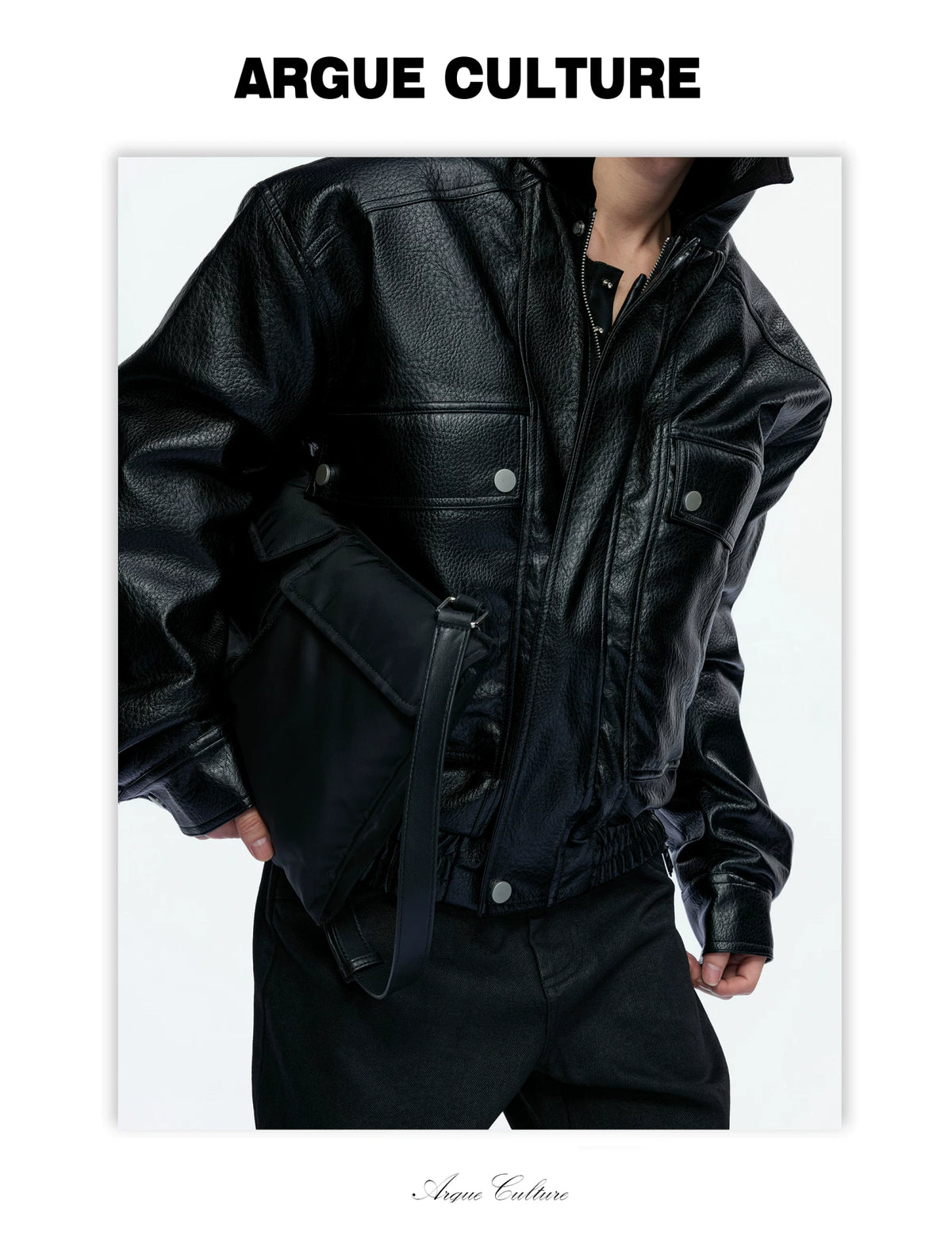 Padded Faux Leather Cargo Jacket with Textured Grain - detail image 2